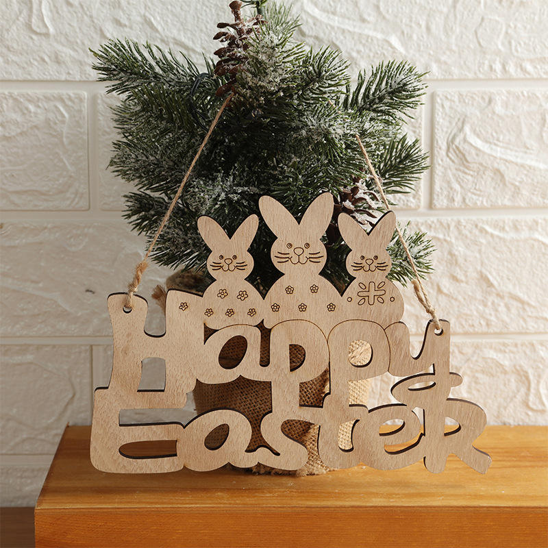 Happy Easter Hanging Decoration Rabbit Letter Shape Home Decor Ornaments Bunny Wooden Decoration Wall Craft