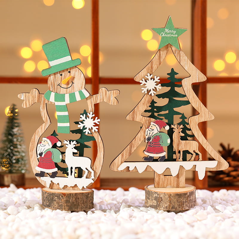 Kids Toys Wooden Craft Indoor Vintage Christmas Tree Decorations Ornament For Tree