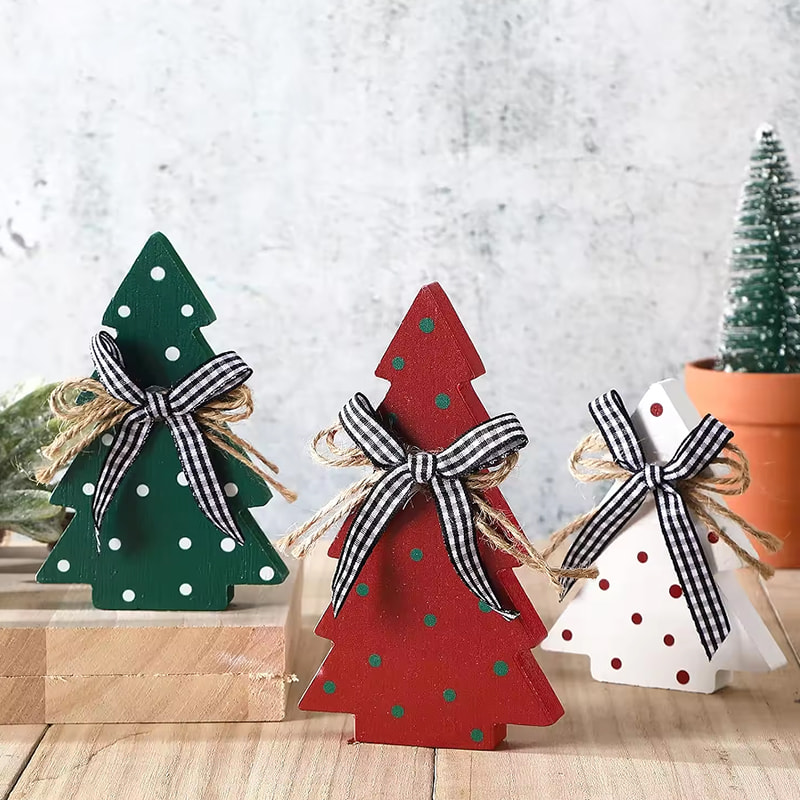 3 Pieces Rustic Wooden Table Christmas Tree Table Ornaments – Polka Dot Farmhouse Decor