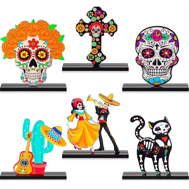 6 Pieces Death Day Decoration Party Wooden Table Decoration Desk Death Day Decoration Mexican Sugar Sign