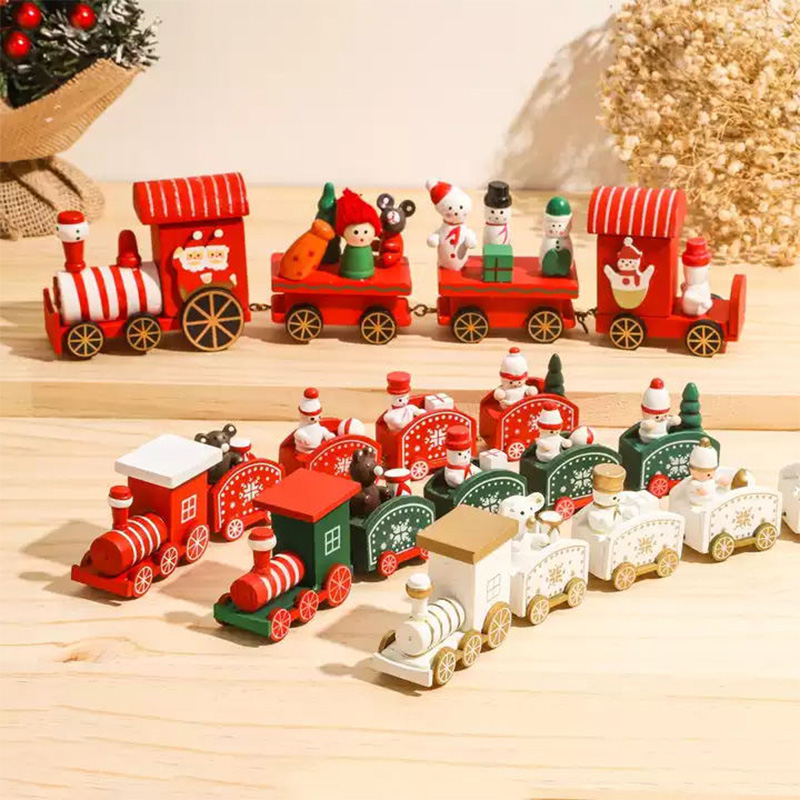 Handmade Christmas Table Decoration Supplies 2022 Wooden Train Christmas Ornament