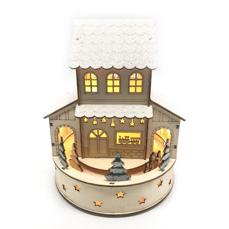 Christmas rotating music decoration wooden crafts home desktop decoration