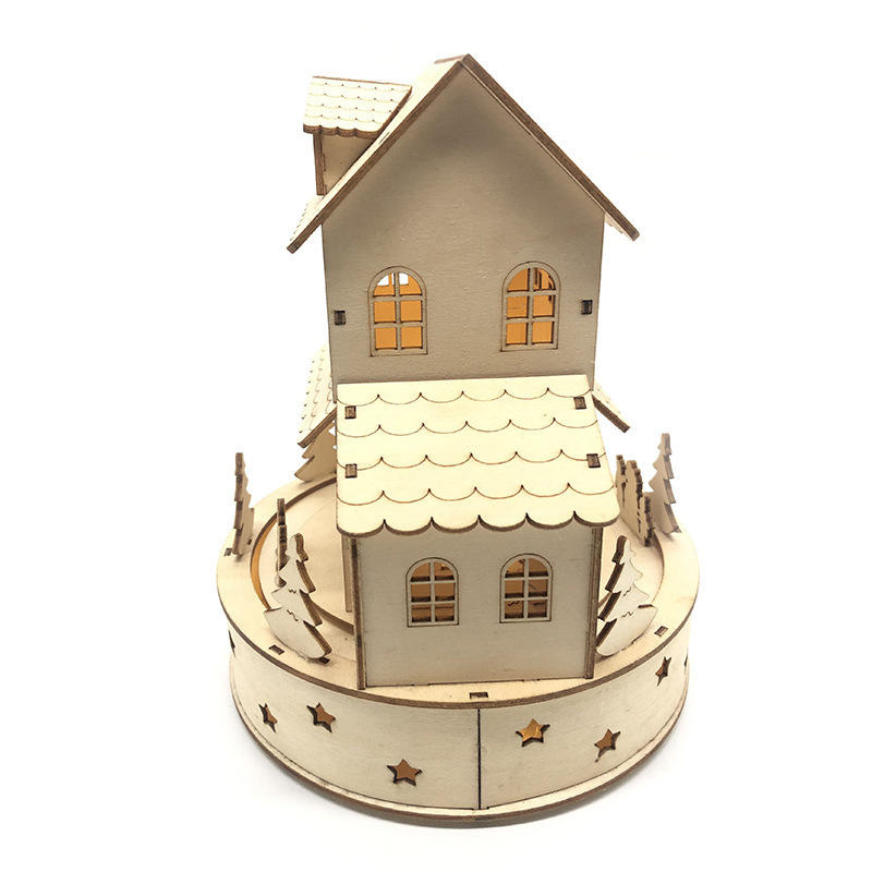 Christmas rotating music decoration wooden crafts home desktop decoration