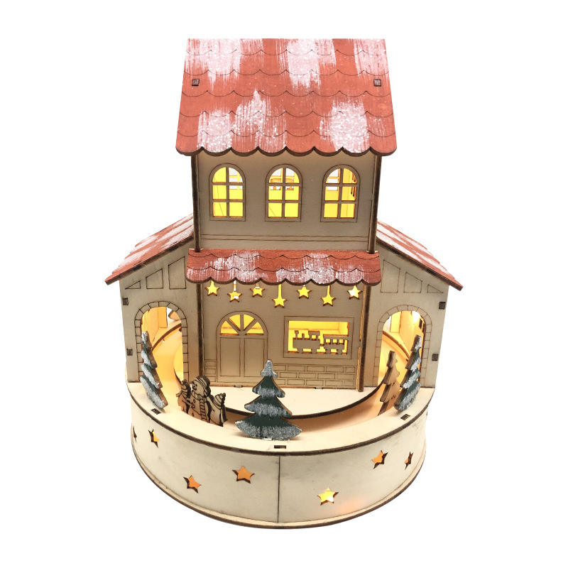 Christmas rotating music decoration wooden crafts home desktop decoration