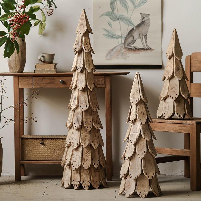 Wood chip pine tree Christmas tree decoration living room large floor-to-ceiling wabi-sabi homestay