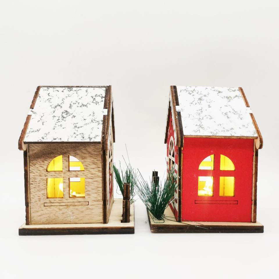 Wooden crafts LED lighting angel small house glowing ornaments Christmas decorations