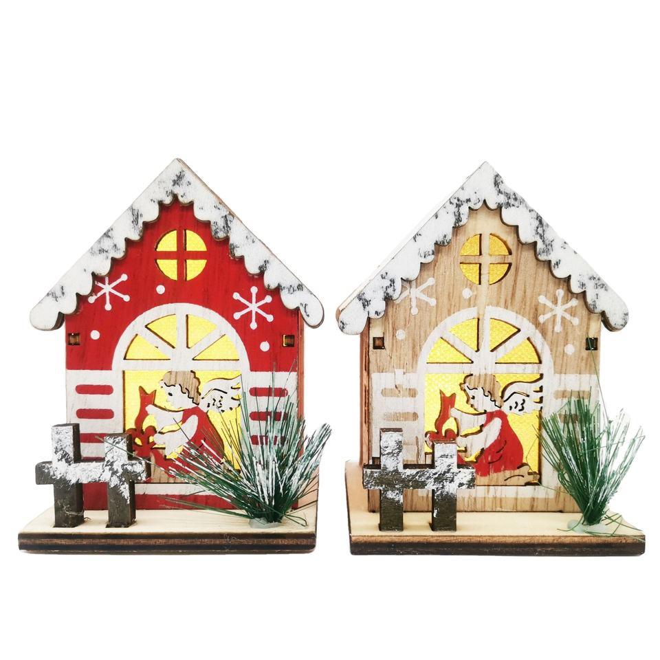Wooden crafts LED lighting angel small house glowing ornaments Christmas decorations