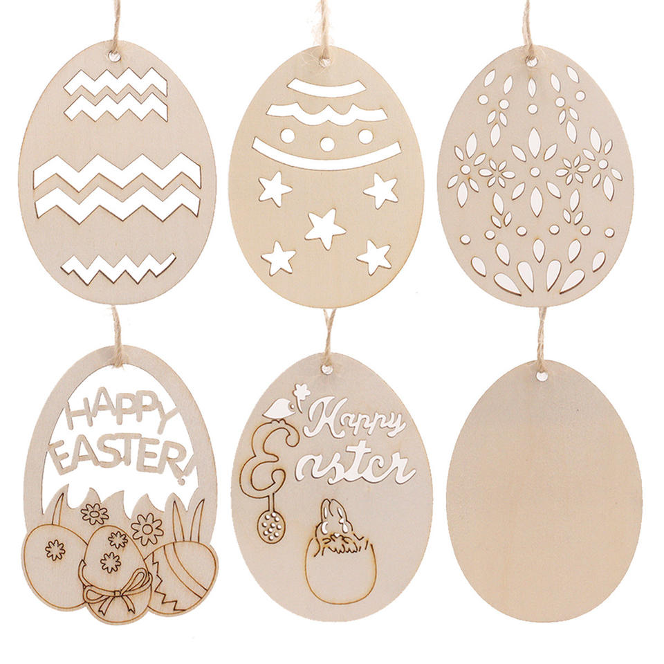 2022 carved Easter Egg Pendant creative wooden Easter pendant party home decoration