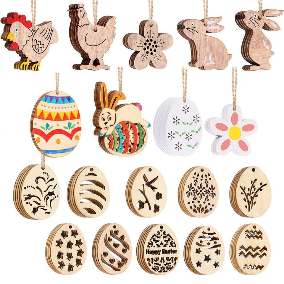 2022 carved Easter Egg Pendant creative wooden Easter pendant party home decoration