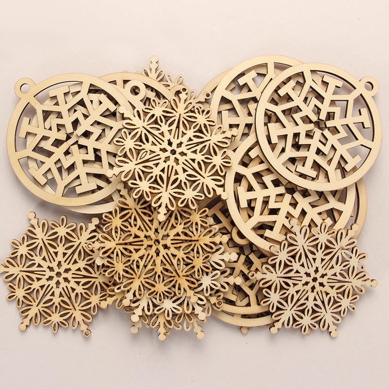 Wooden Crafts Laser Hollowed Out Wooden Carving Snowflake Christmas Home Decoration Pendant