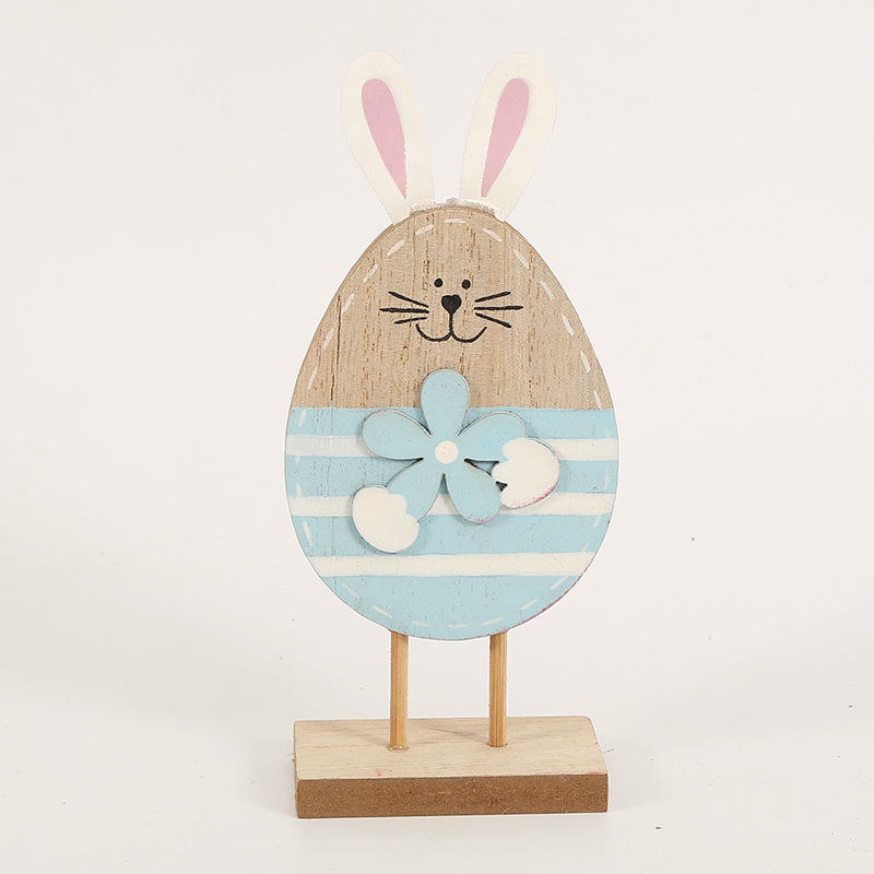 Wooden Decoration Craft Table Top Rabbit Egg Shapes Ornament Kids Festival Gift Happy Easter Decoration