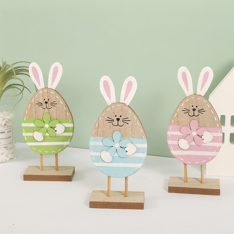 Wooden Decoration Craft Table Top Rabbit Egg Shapes Ornament Kids Festival Gift Happy Easter Decoration