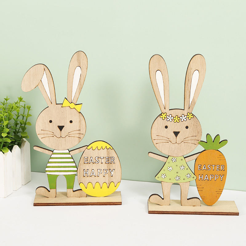 2022 Easter Party Decoration Dining Room Crafts Table Ornament Easter Wooden Bunny Decoration for Holiday