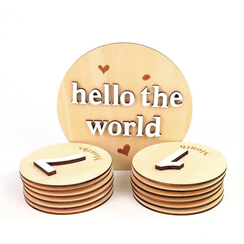 Souvenir Carving Baby Milestone Wooden Cards Round Wood Chip