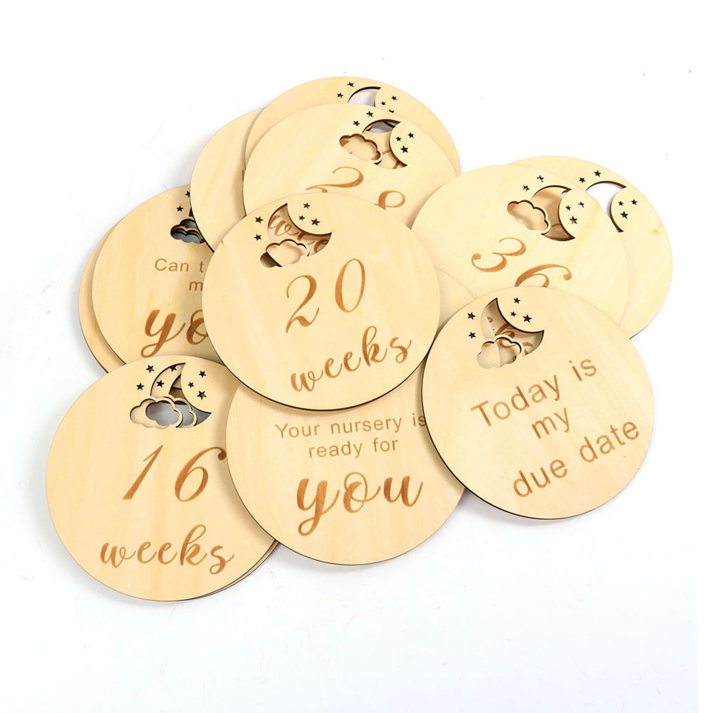 Souvenir Carving Baby Milestone Wooden Cards Round Wood Chip