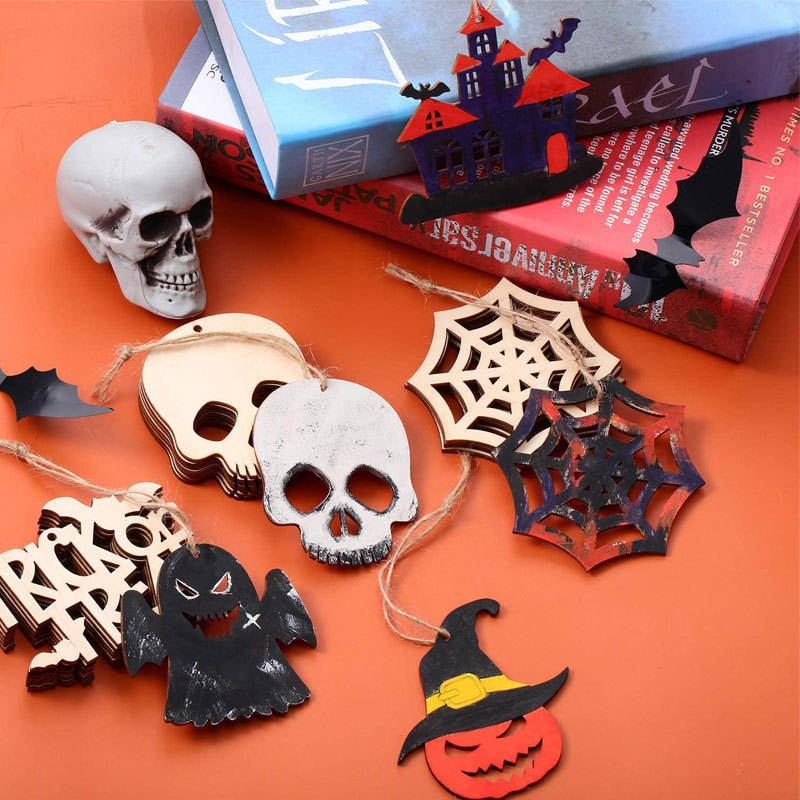 Wooden Halloween Pendant Hollow Halloween Decorations Wooden Halloween Home Decoration
