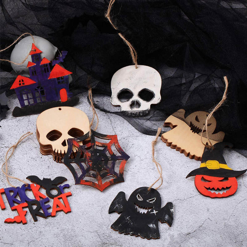 Wooden Halloween Pendant Hollow Halloween Decorations Wooden Halloween Home Decoration