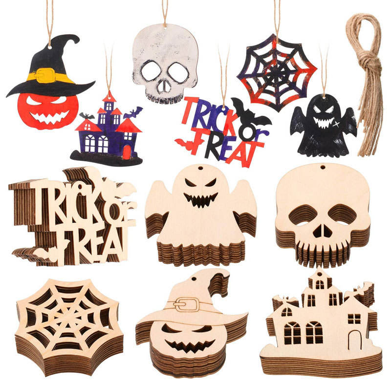 Wooden Halloween Pendant Hollow Halloween Decorations Wooden Halloween Home Decoration