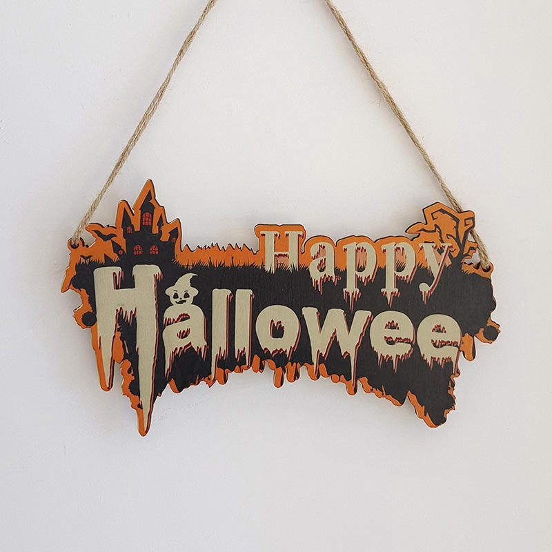 Wood Holiday Decoration Happy Halloween Door Hanging Wood Signs plaque for Farmhouse Wall Window Decor