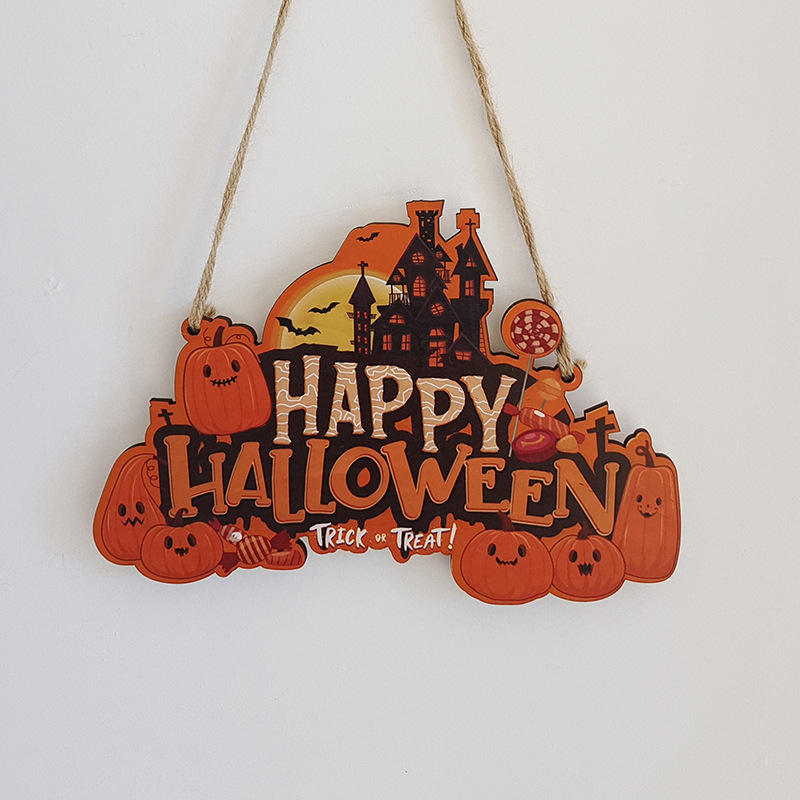 Wood Holiday Decoration Happy Halloween Door Hanging Wood Signs plaque for Farmhouse Wall Window Decor