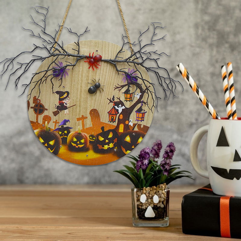 Halloween wooden house with lights home decoration witch pumpkin lantern crafts listing ornaments