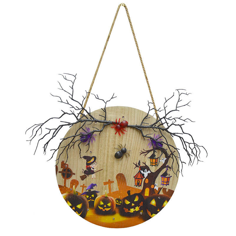 Halloween wooden house with lights home decoration witch pumpkin lantern crafts listing ornaments