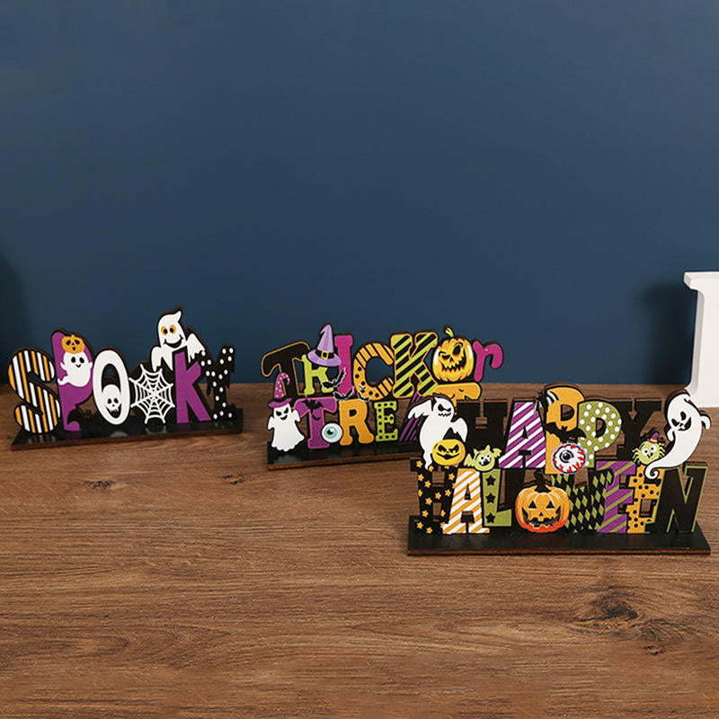 Halloween decoration supplies wooden decoration props alphabet pumpkin desktop decoration