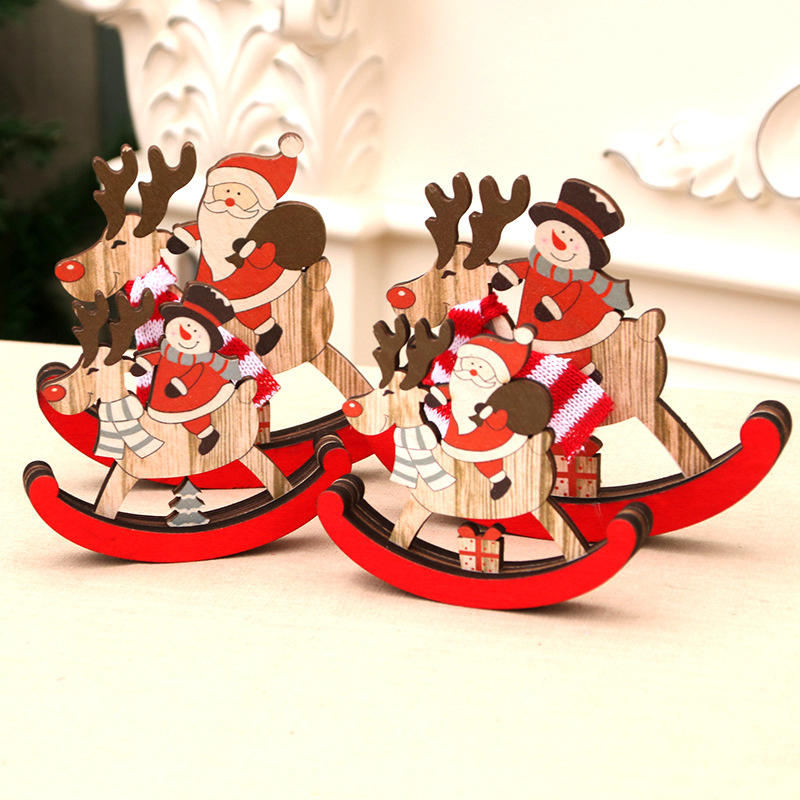 Wood Rocking Horse Wooden Gift Christmas Tree Ornaments Cute Christmas Decor 