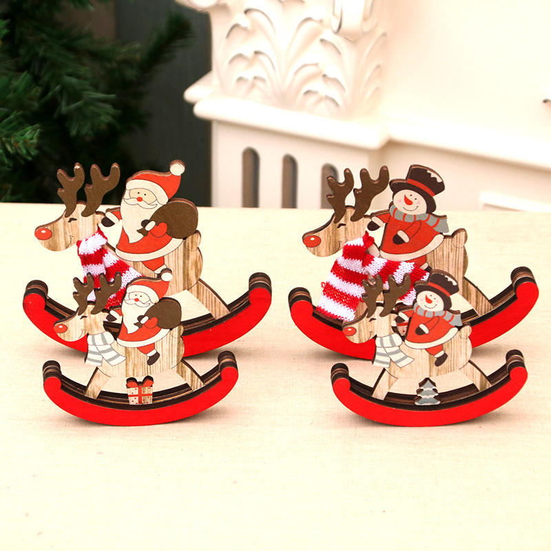 Wood Rocking Horse Wooden Gift Christmas Tree Ornaments Cute Christmas Decor 