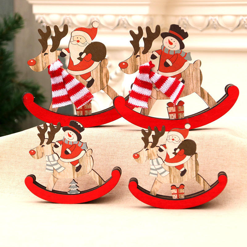 Wood Rocking Horse Wooden Gift Christmas Tree Ornaments Cute Christmas Decor 