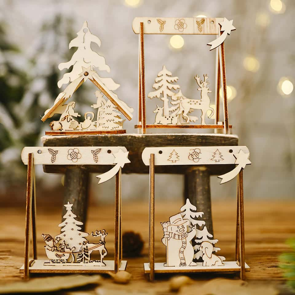 Festive Supplies Diy Swing Ornaments Luxury Wood Vintage Christmas Tree Decorations