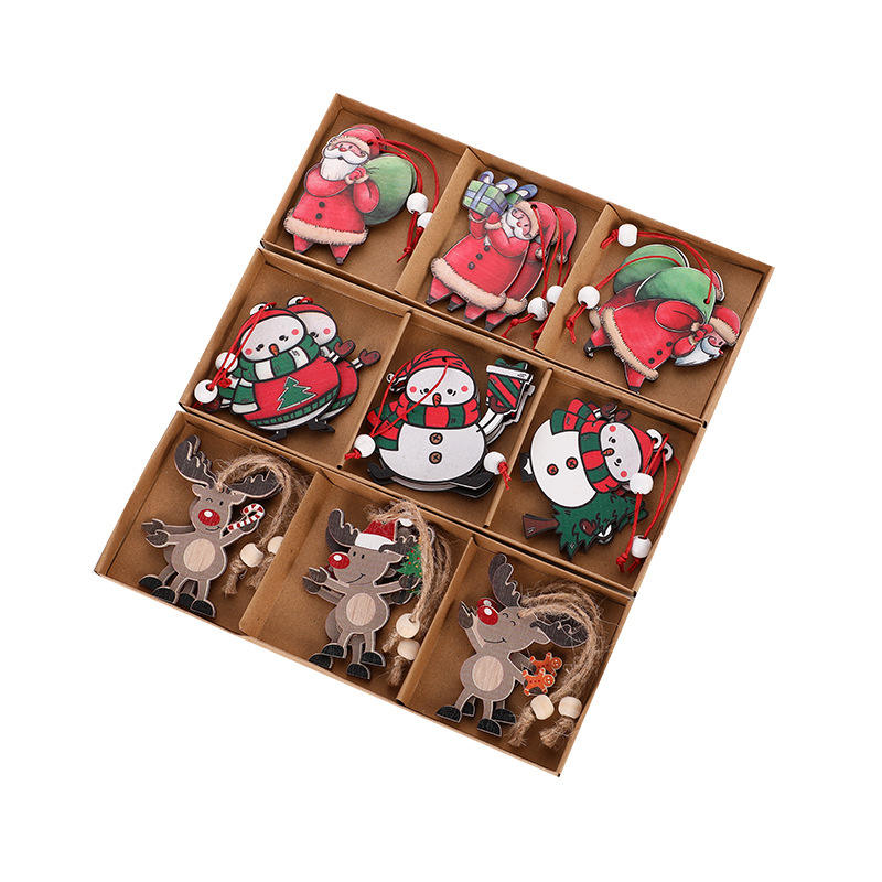 Diy Pendant Cartoon Snowman Ornaments Wooden Vintage Christmas Tree Decorations