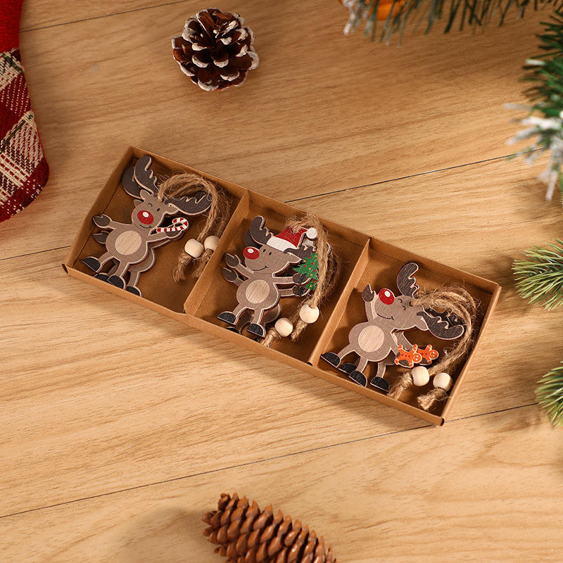 Diy Pendant Cartoon Snowman Ornaments Wooden Vintage Christmas Tree Decorations