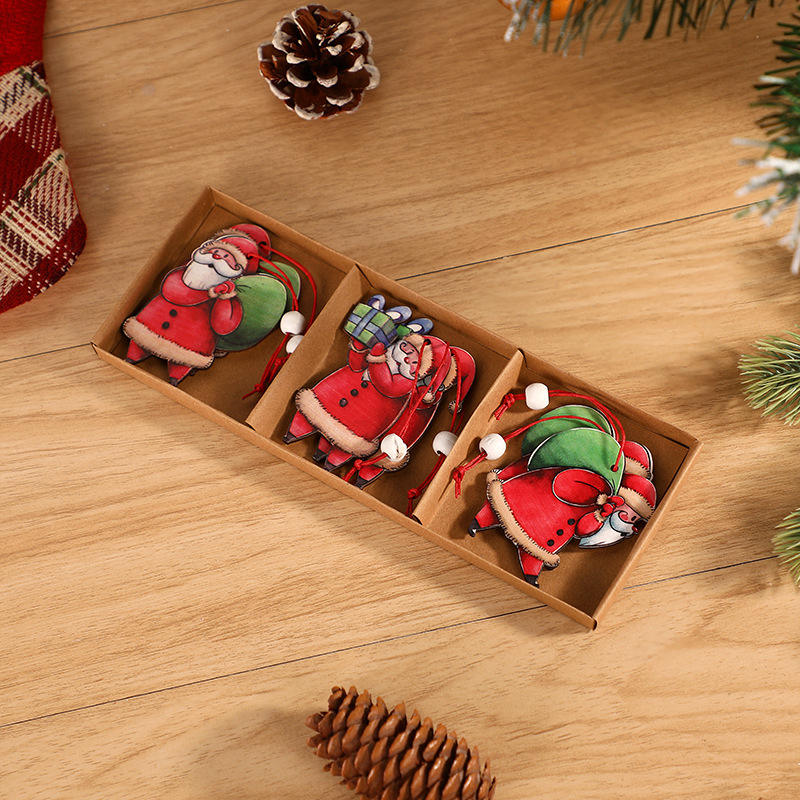 Diy Pendant Cartoon Snowman Ornaments Wooden Vintage Christmas Tree Decorations