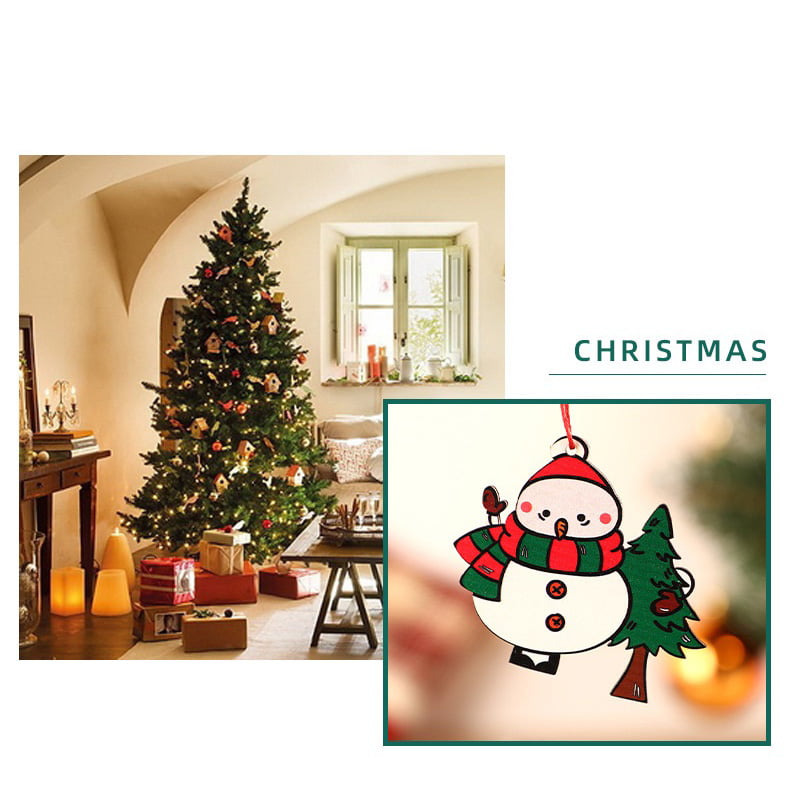Diy Pendant Cartoon Snowman Ornaments Wooden Vintage Christmas Tree Decorations