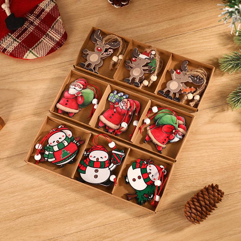 Diy Pendant Cartoon Snowman Ornaments Wooden Vintage Christmas Tree Decorations