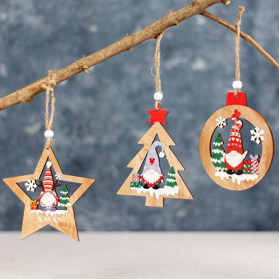 Handmade Wooden Christmas Tree Painted Pendant Ornaments Christmas Outside Decorations