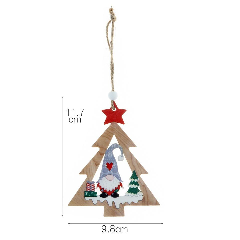 Handmade Wooden Christmas Tree Painted Pendant Ornaments Christmas Outside Decorations