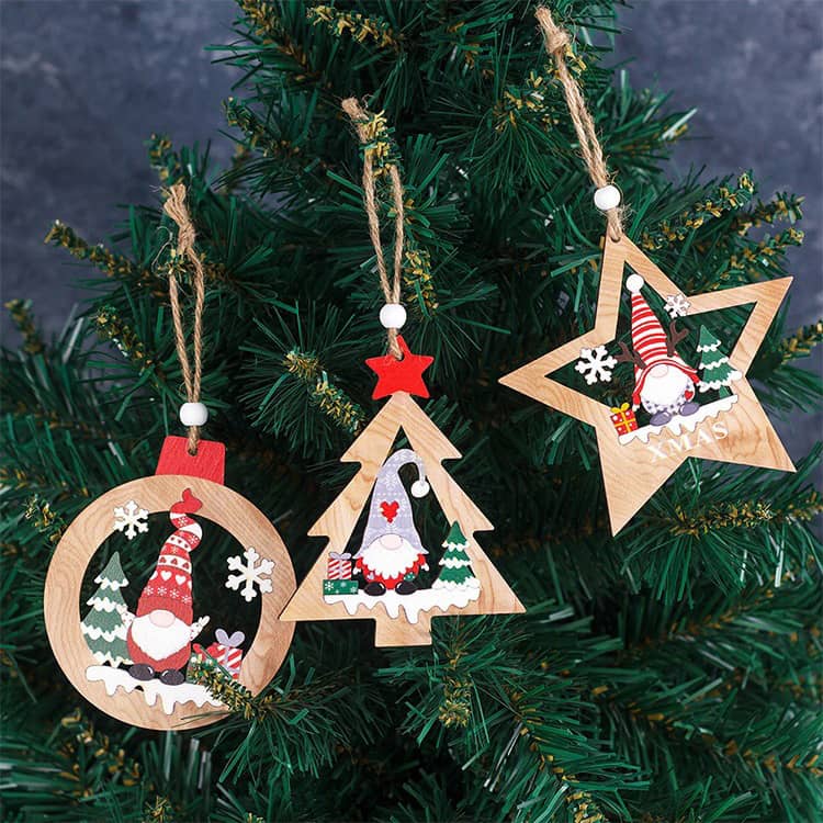 Handmade Wooden Christmas Tree Painted Pendant Ornaments Christmas Outside Decorations