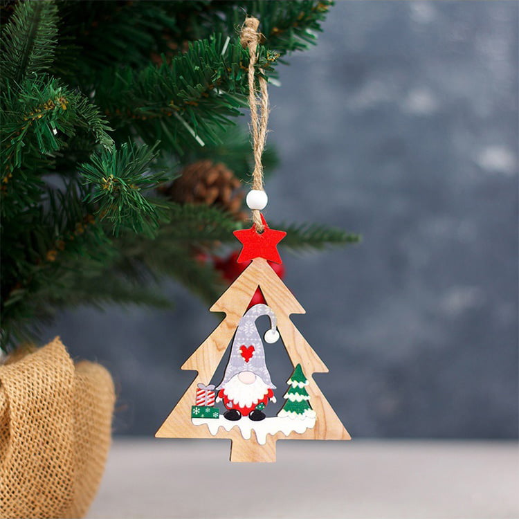 Handmade Wooden Christmas Tree Painted Pendant Ornaments Christmas Outside Decorations