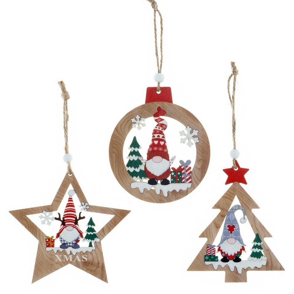 Handmade Wooden Christmas Tree Painted Pendant Ornaments Christmas Outside Decorations