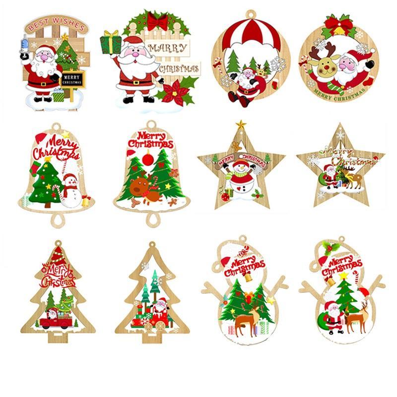 Christmas Tree Pendant Crafts Wooden Painted Diy Christmas Tree Decoration Ornaments