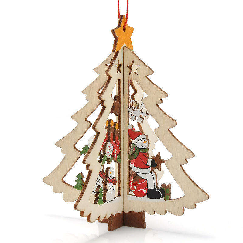 laser cut 2D 3D ornament wooden hanging pendant Christmas tree Decoration