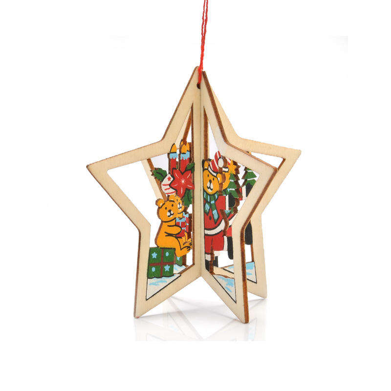 laser cut 2D 3D ornament wooden hanging pendant Christmas tree Decoration