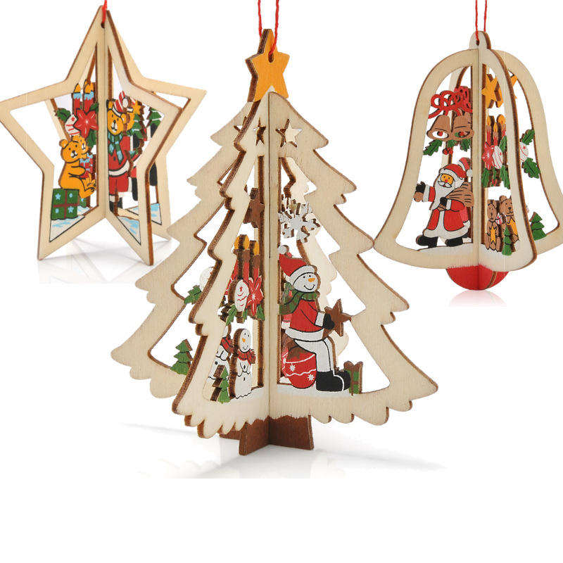 laser cut 2D 3D ornament wooden hanging pendant Christmas tree Decoration