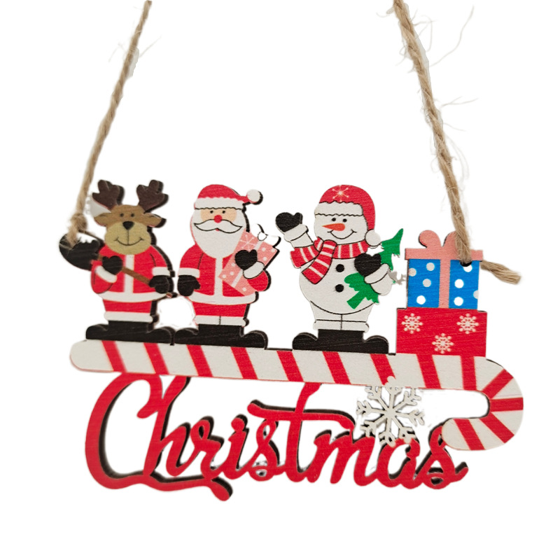 Wooden crafts Christmas wood chip pendant home decorations UV painted Christmas tree accessories