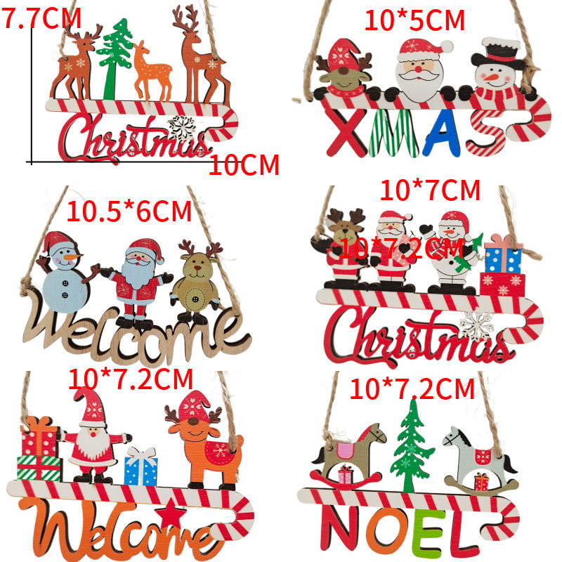 Wooden crafts Christmas wood chip pendant home decorations UV painted Christmas tree accessories