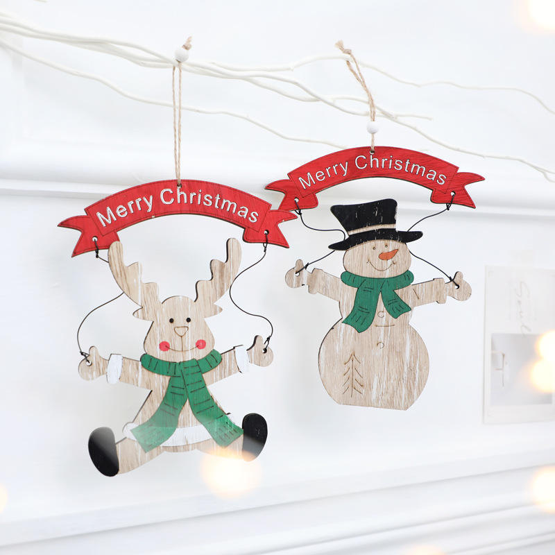 Christmas decorations wooden elderly snowman hanging decorations cartoon decoration scene layout