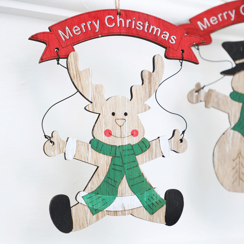 Christmas decorations wooden elderly snowman hanging decorations cartoon decoration scene layout