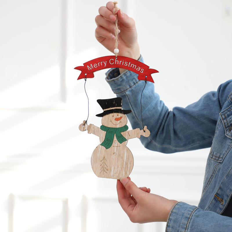 Christmas decorations wooden elderly snowman hanging decorations cartoon decoration scene layout